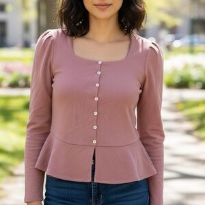 Amour Vert Dusty Rose Button‎ Top Sz L